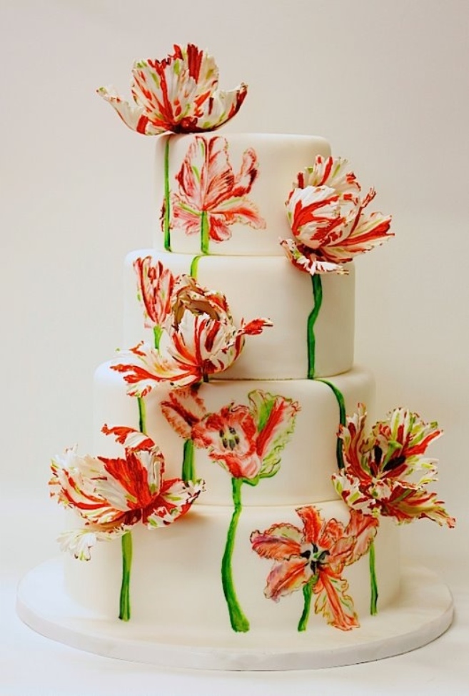 Handpainted wedding cake with lilies