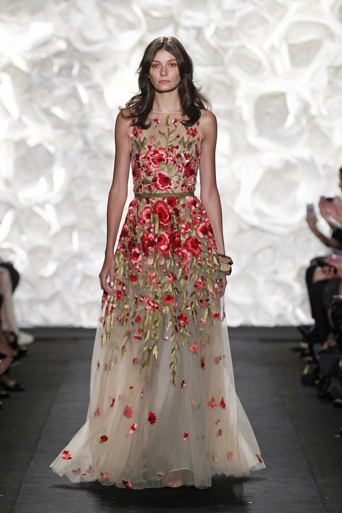 Sheer a-line style wedding dress with floral embellishments from SS15 Fashion Week