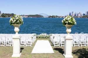 wedding aisle looking out over the sydney harbour